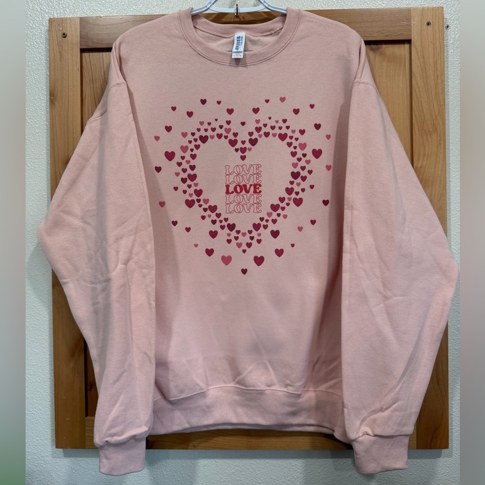 Valentine’s Pink Heart Love sweatshirt, size Large